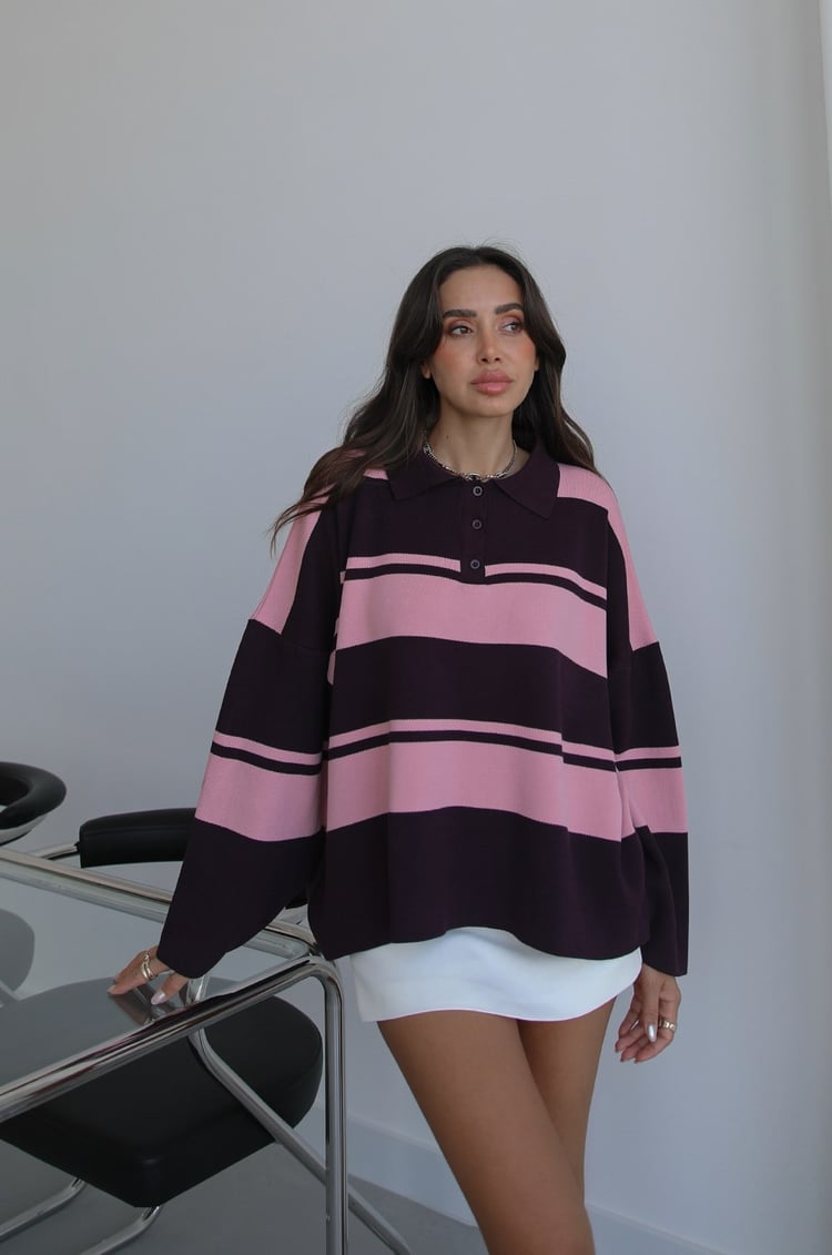 Mürdüm Kiva Çizgili Oversize Kazak