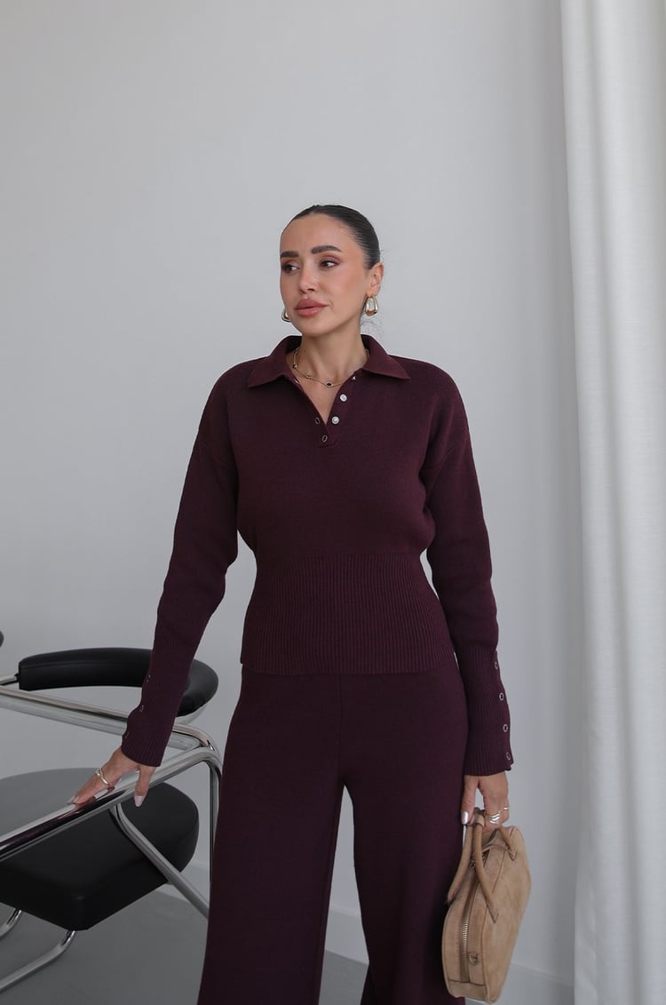 Mürdüm Lara Triko Bluz Pantolon Takım