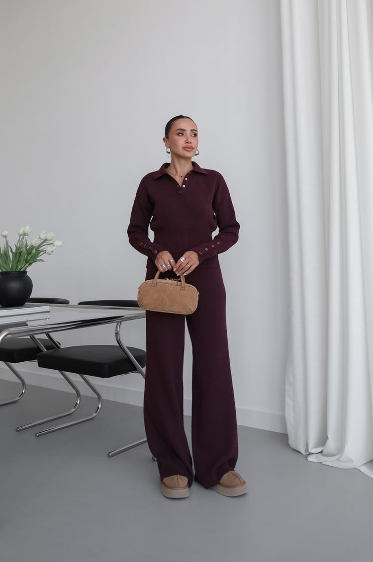 Mürdüm Lara Triko Bluz Pantolon Takım