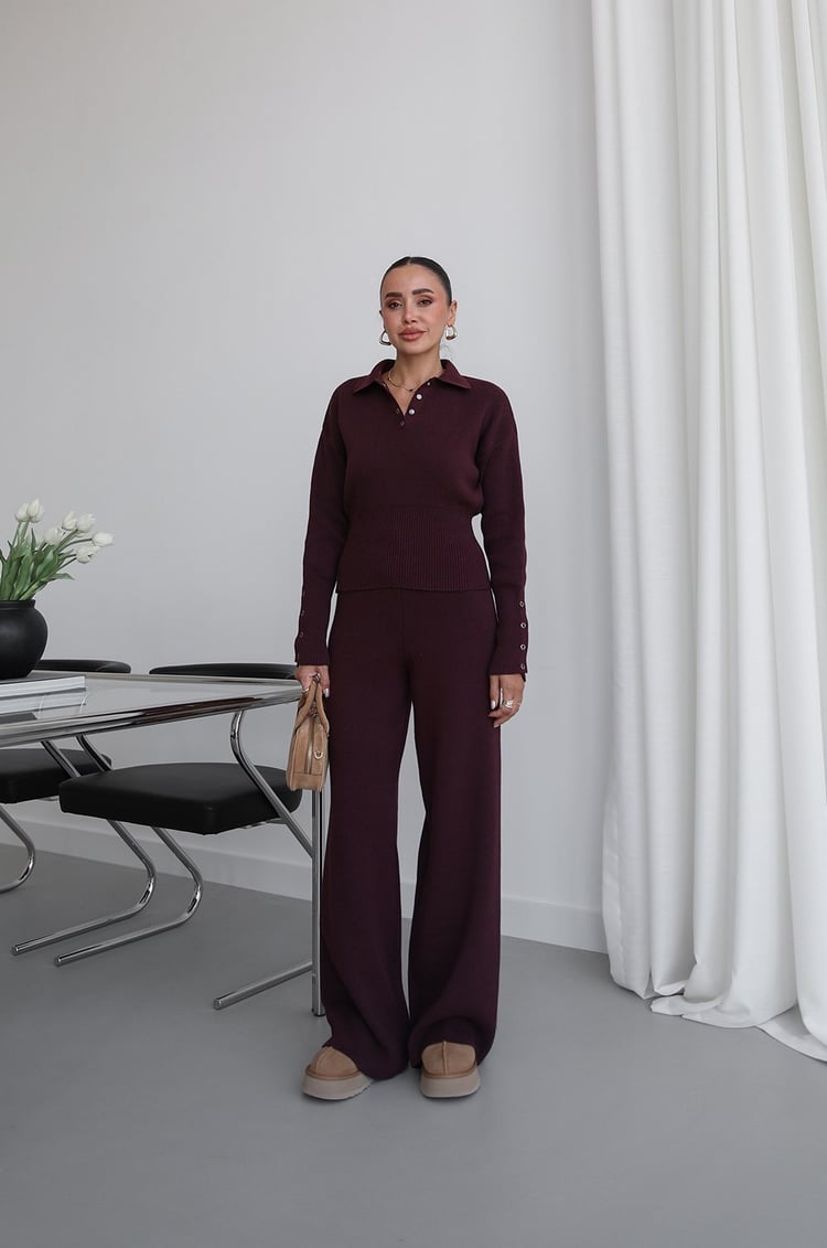 Mürdüm Lara Triko Bluz Pantolon Takım