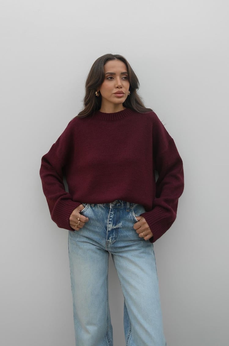Mürdüm Mary Bisiklet Yaka Oversize Triko Kazak