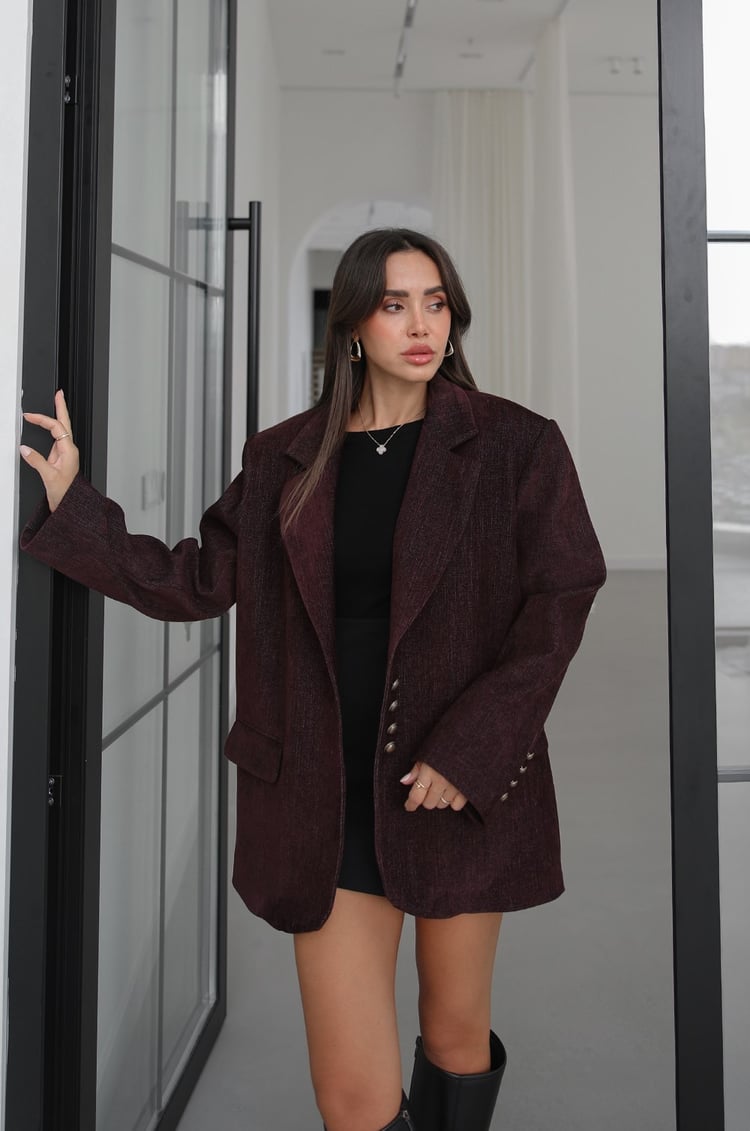Mürdüm Şönil Kadife Vatkalı Blazer Ceket