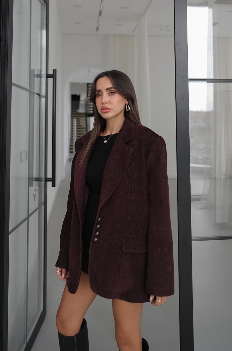 Mürdüm Şönil Kadife Vatkalı Blazer Ceket