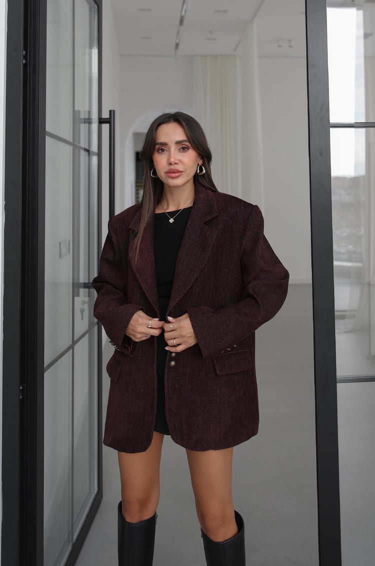 Mürdüm Şönil Kadife Vatkalı Blazer Ceket