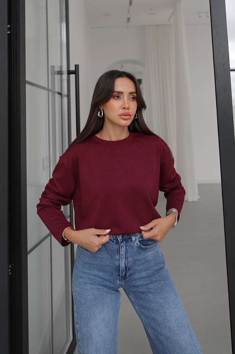 Mürdüm Tinta Bisiklet Yaka İnce Sweatshirt