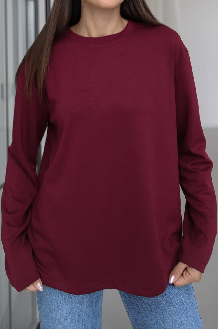 Mürdüm Tinta Bisiklet Yaka İnce Sweatshirt