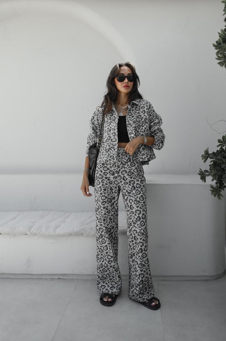 Nasra Leopar Desenli Straight Jean