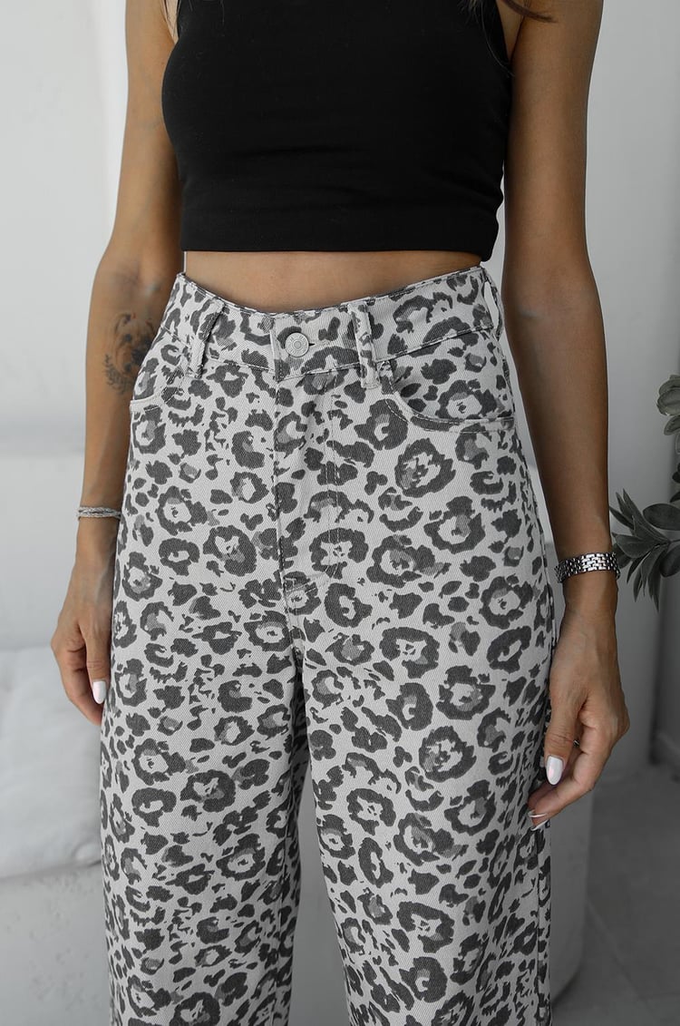 Nasra Leopar Desenli Straight Jean
