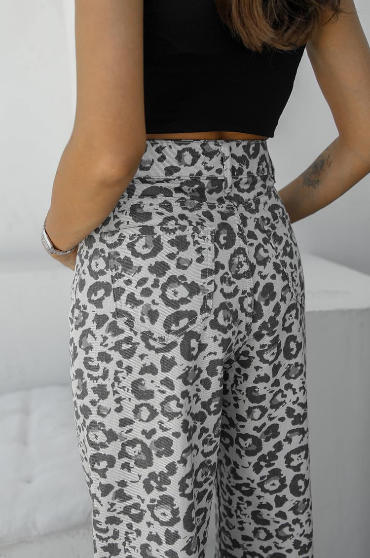 Nasra Leopar Desenli Straight Jean