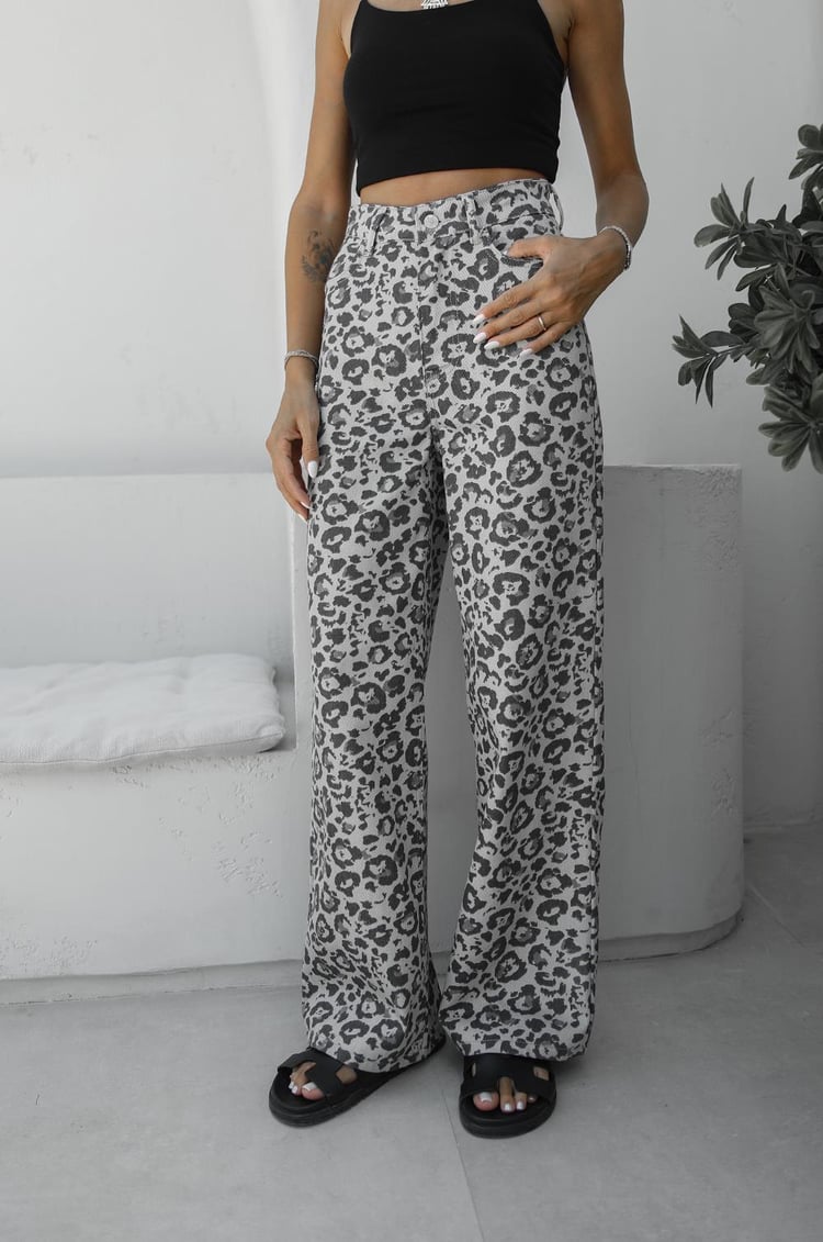 Nasra Leopar Desenli Straight Jean
