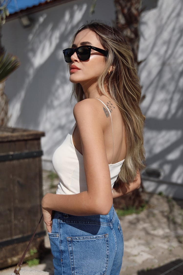 Natural Askılı Crop Top