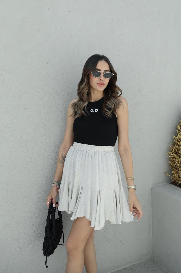 Natural Gode Detaylı Mini Etek