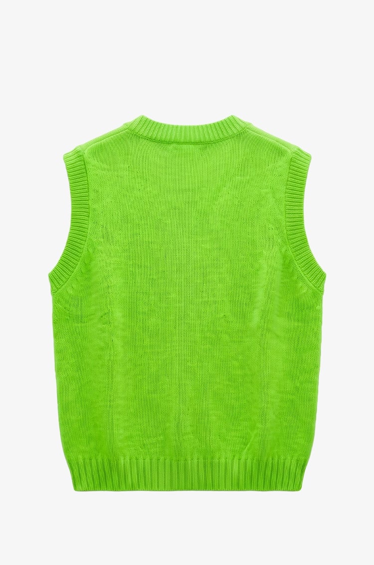 Neon Yeşil Lana Düğmeli Yelek