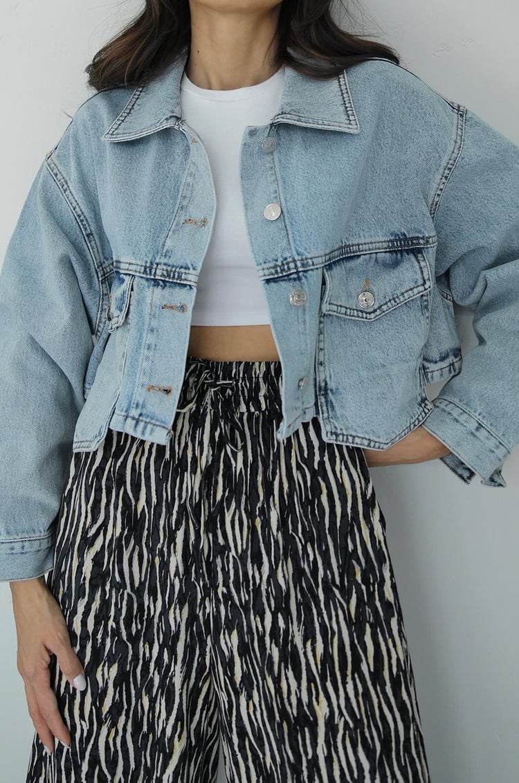 Nives Cep Detaylı Kot Ceket