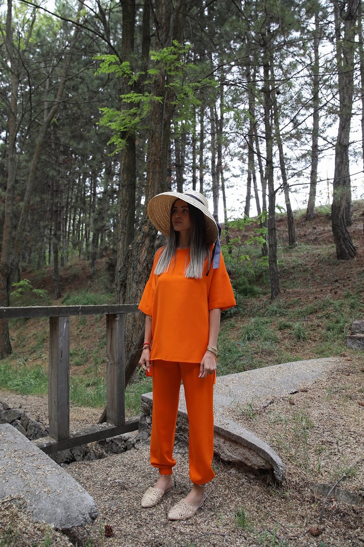 Orange Paçası Lastikli Keten Takım