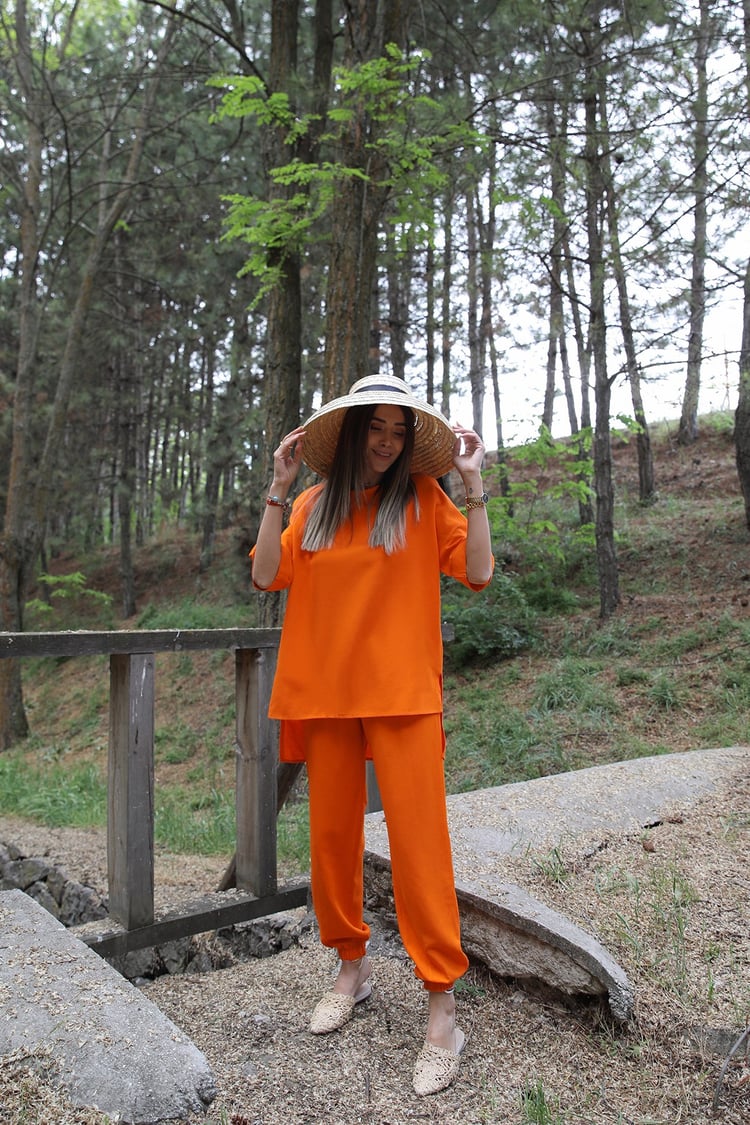 Orange Paçası Lastikli Keten Takım