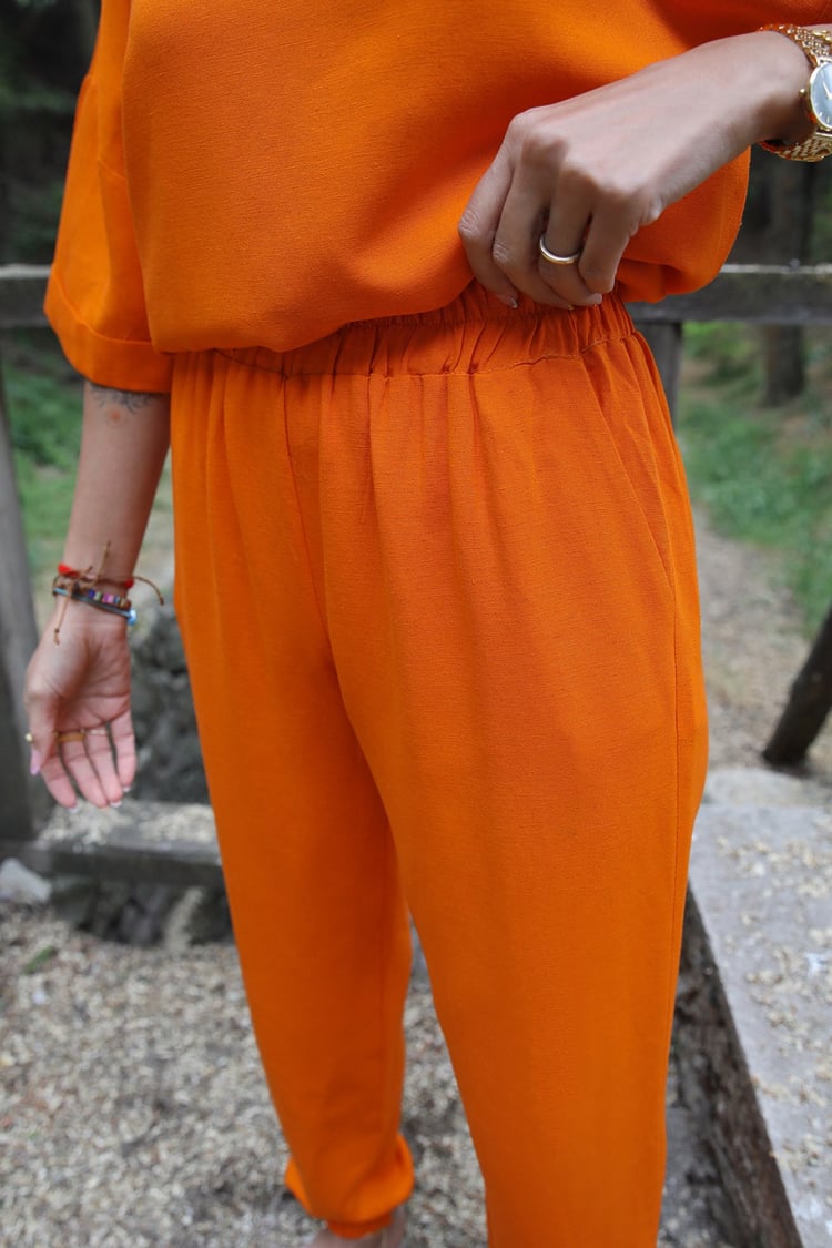 Orange Paçası Lastikli Keten Takım