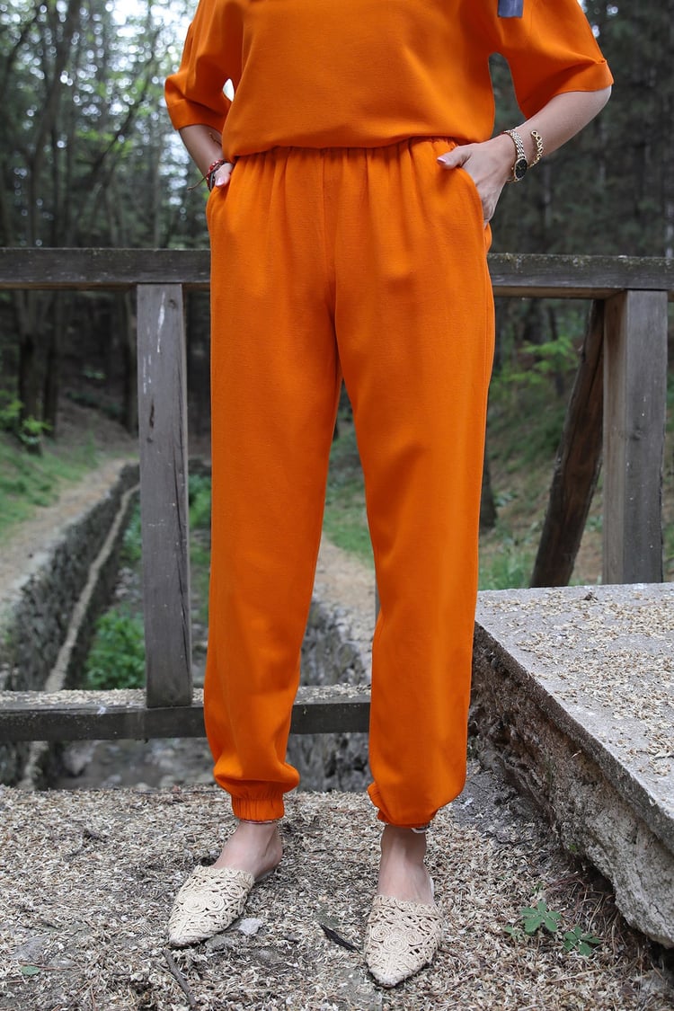 Orange Paçası Lastikli Keten Takım