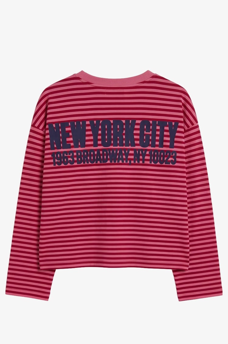 Pembe 1963 New York City Baskılı Çizgili Sweatshirt