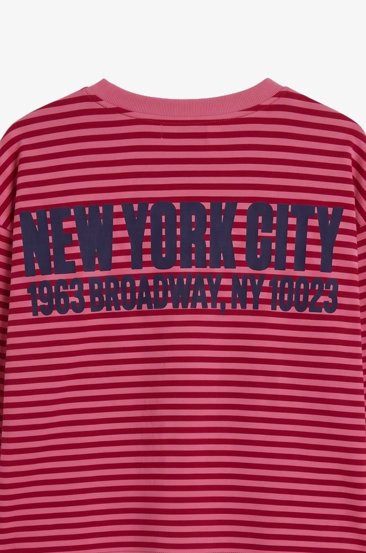 Pembe 1963 New York City Baskılı Çizgili Sweatshirt