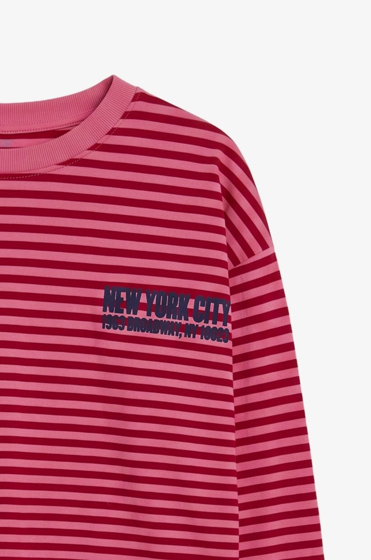 Pembe 1963 New York City Baskılı Çizgili Sweatshirt