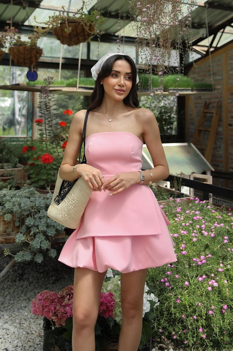 Pembe Altı Balon Straplez Elbise