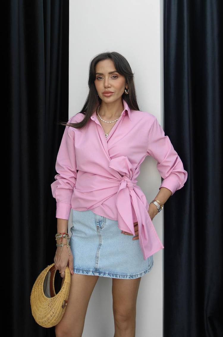 Pembe Bağlamalı Gömlek