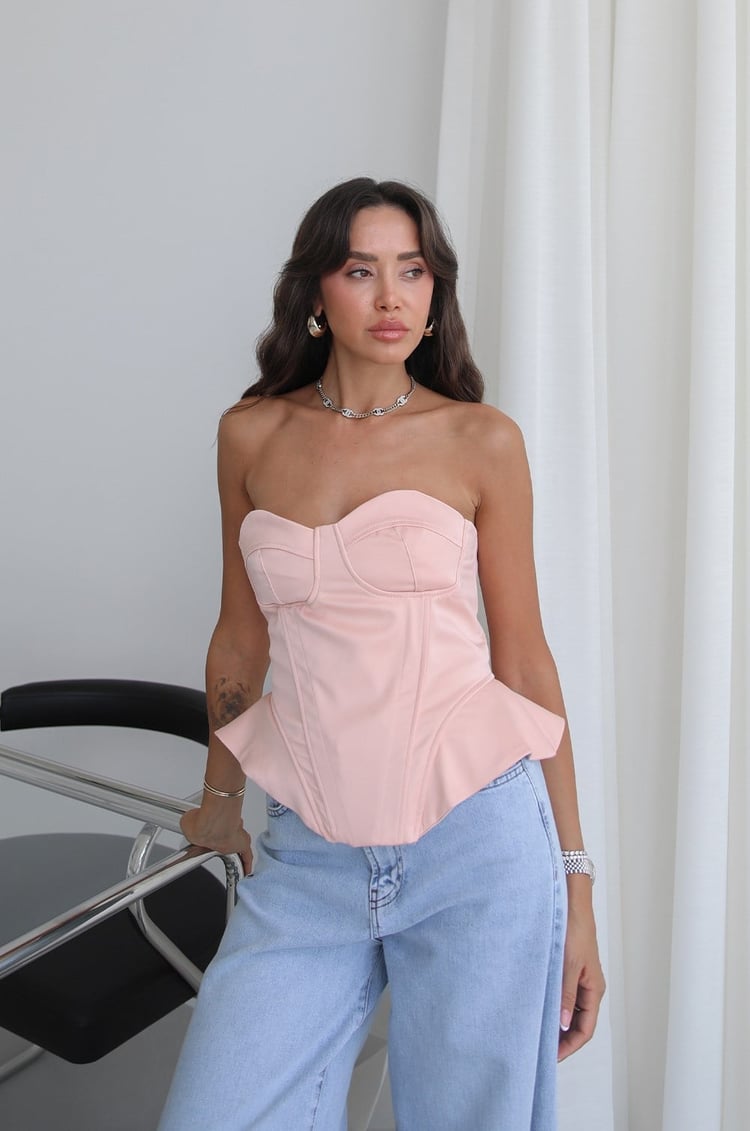 Pembe Balenli Saten Bluz