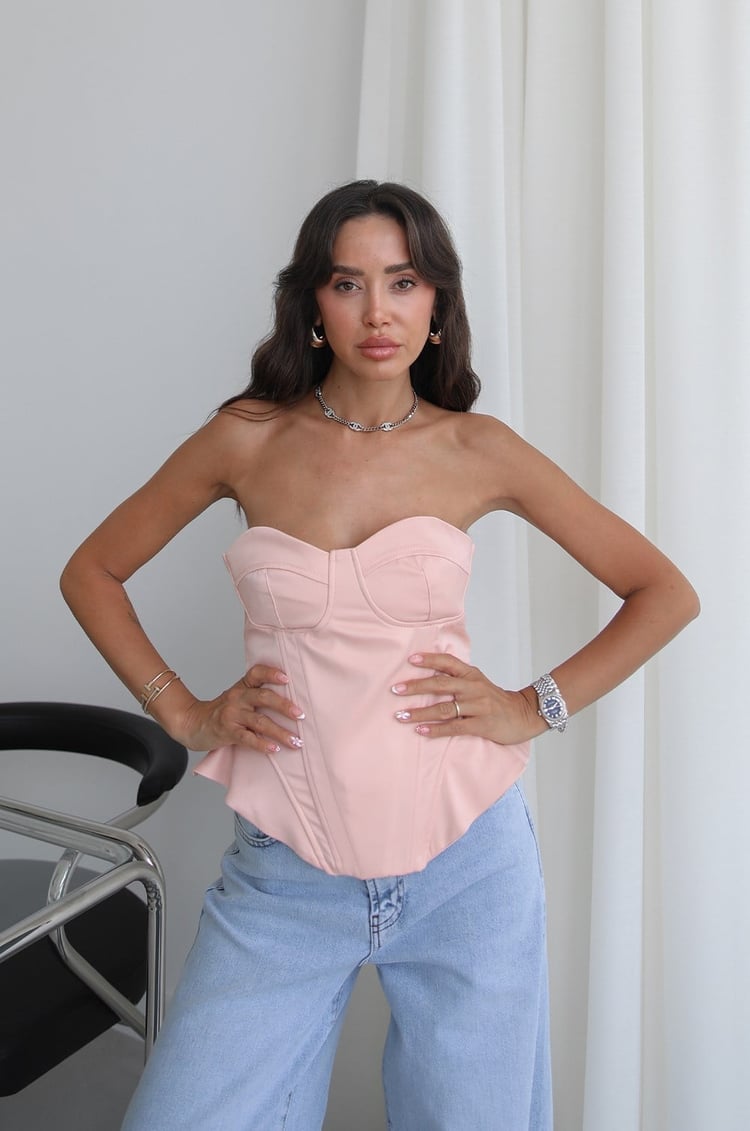 Pembe Balenli Saten Bluz