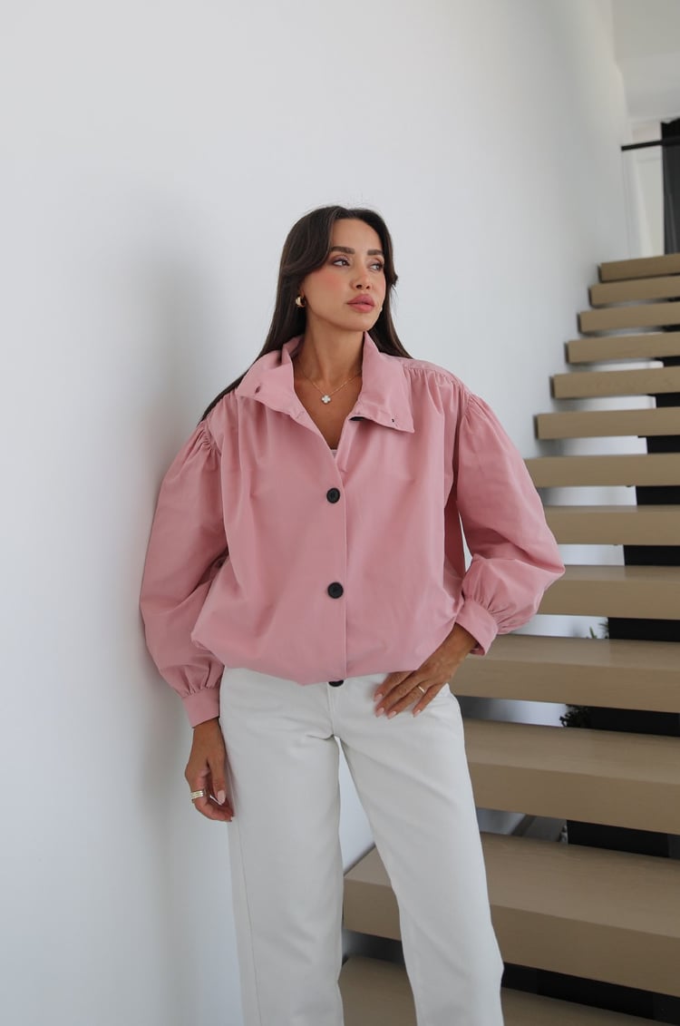 Pembe Balon Kol Düğmeli Ceket