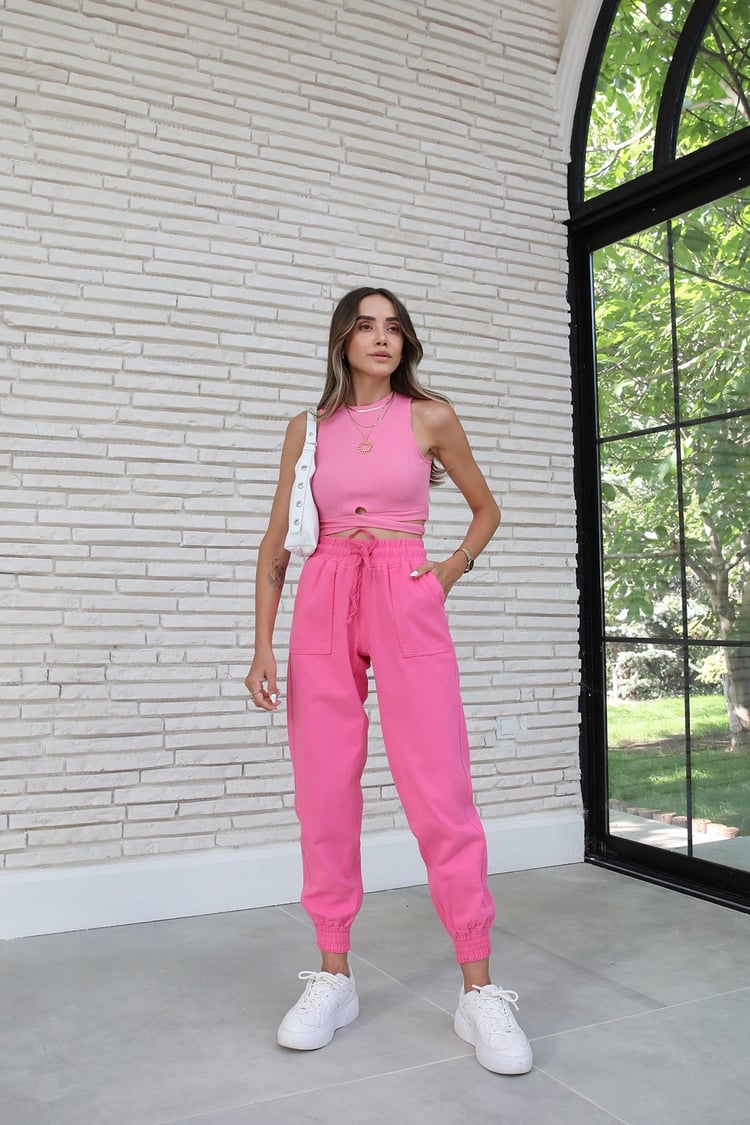 Pembe Beli İpli Pantolon