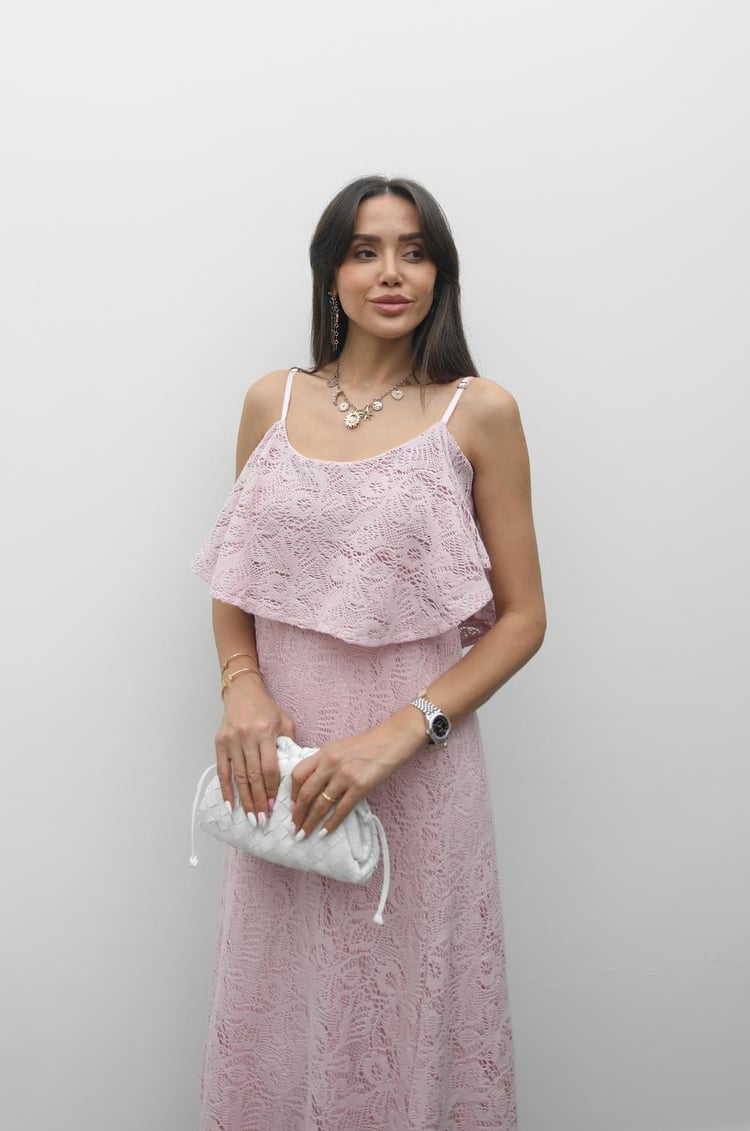 Pembe Butler Dantel Detaylı Askılı Elbise