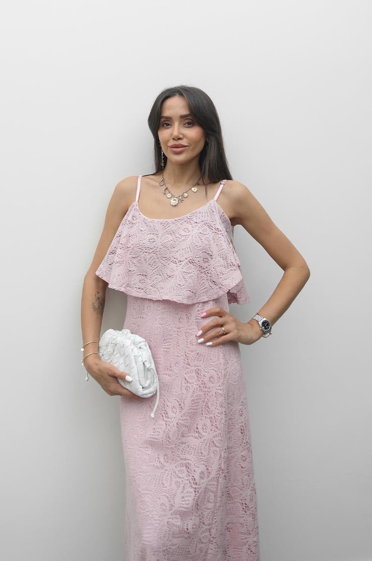 Pembe Butler Dantel Detaylı Askılı Elbise