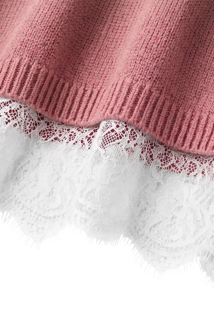 Pembe Dantel Detaylı Triko Bluz