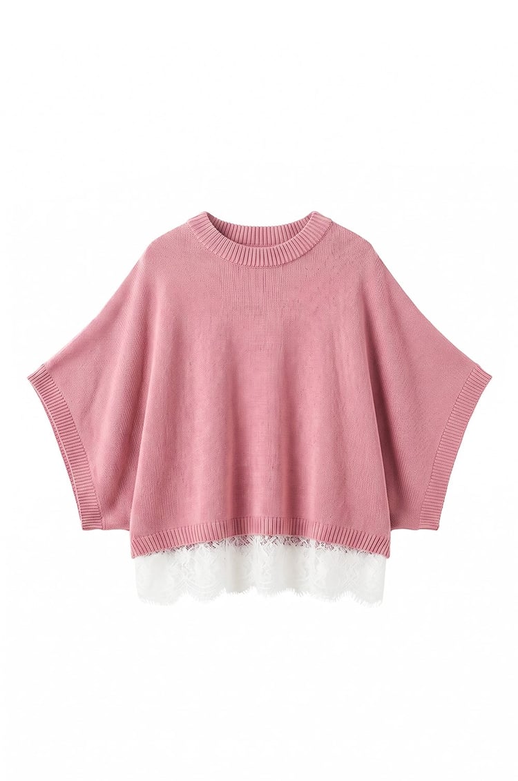 Pembe Dantel Detaylı Triko Bluz