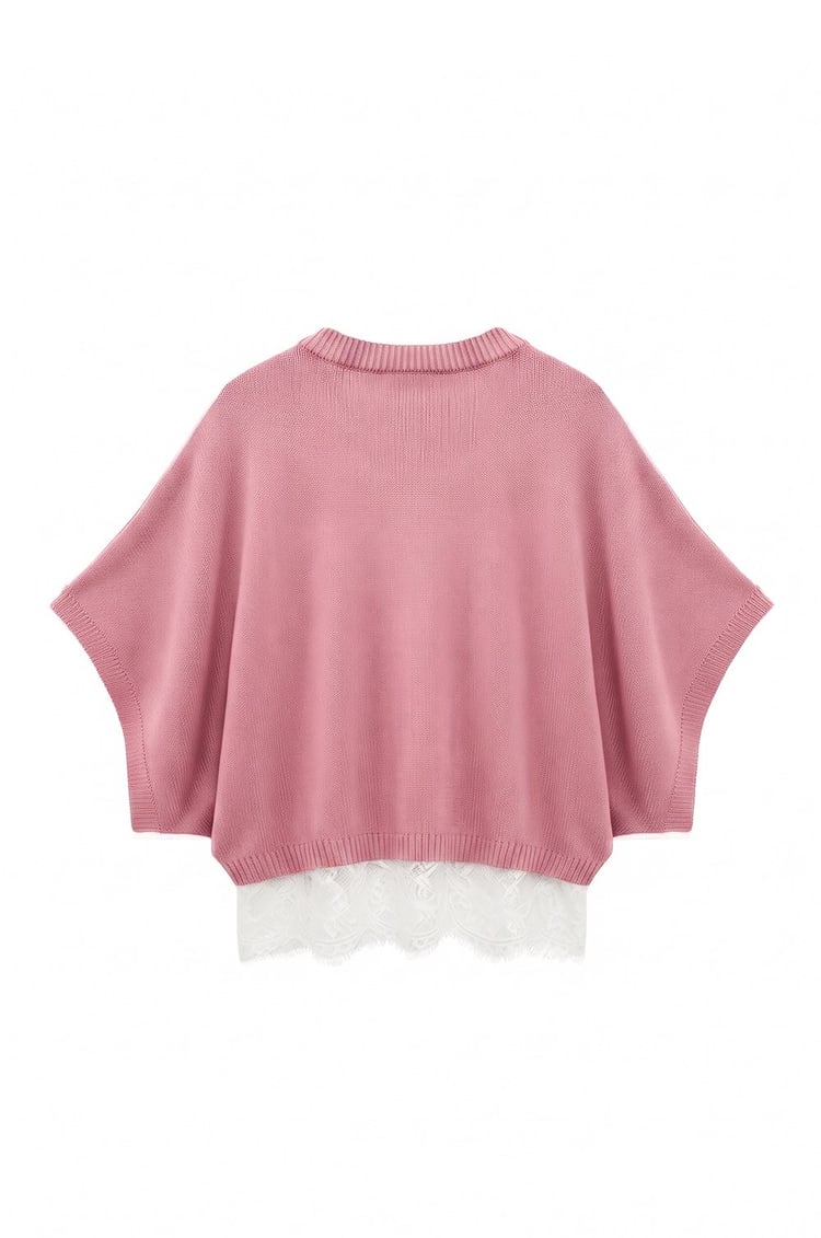 Pembe Dantel Detaylı Triko Bluz