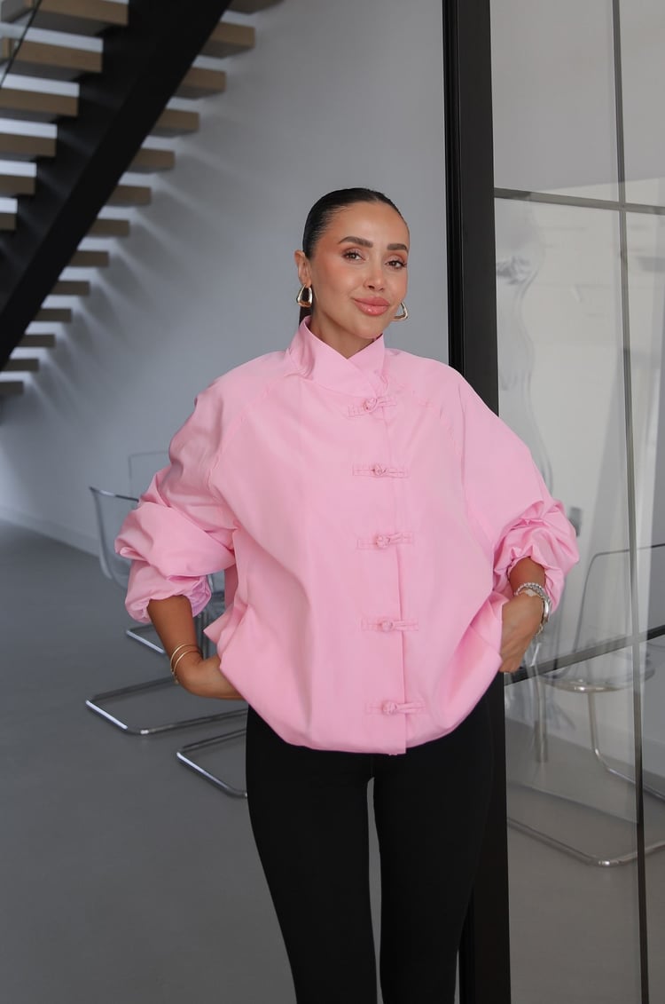 Pembe Düğüm Düğmeli Bomber Ceket