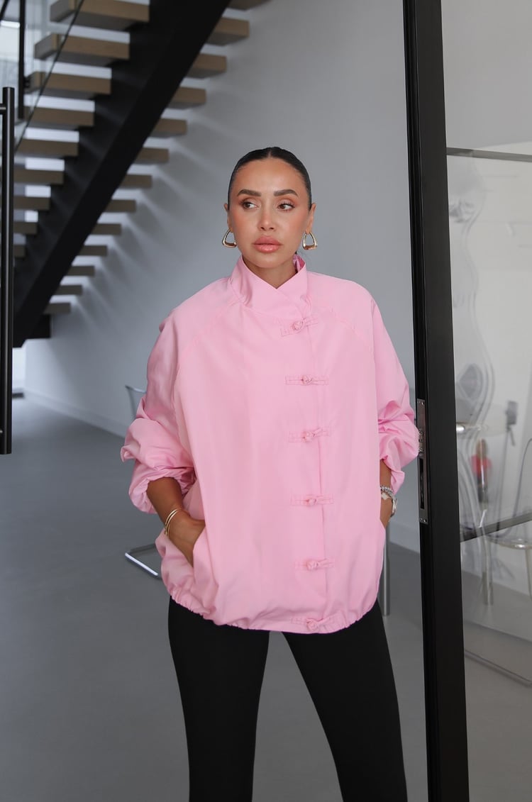 Pembe Düğüm Düğmeli Bomber Ceket