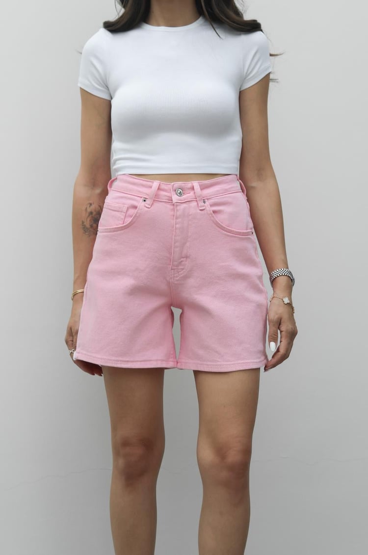 Pembe Fit Denim Şort