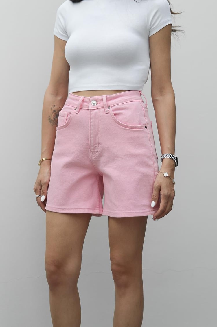 Pembe Fit Denim Şort