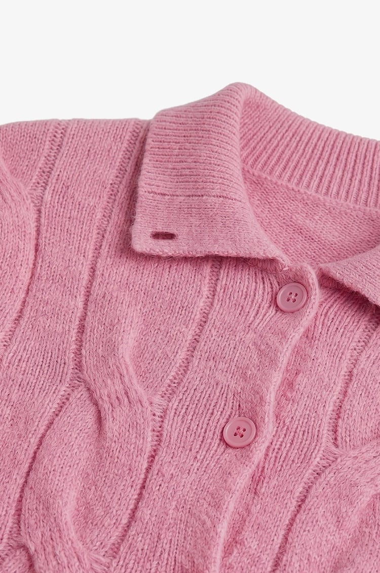 Pembe Fitilli Saç Örgü Hırka