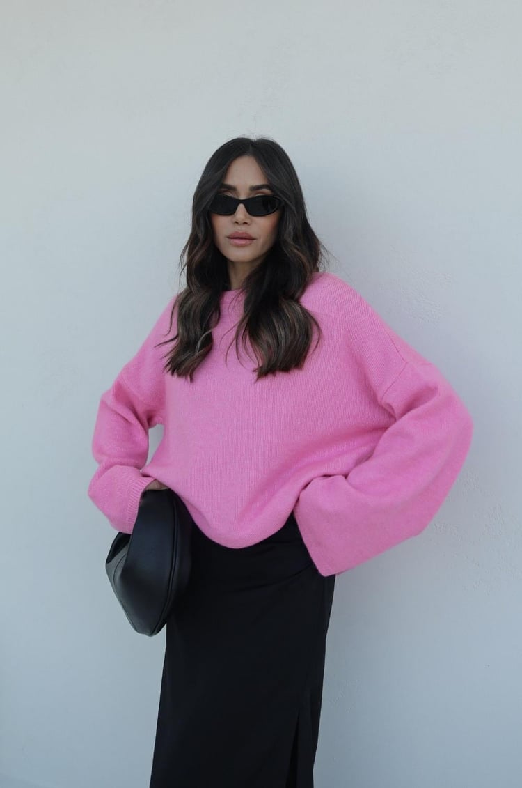 Pembe Geniş Kol Basic Kazak
