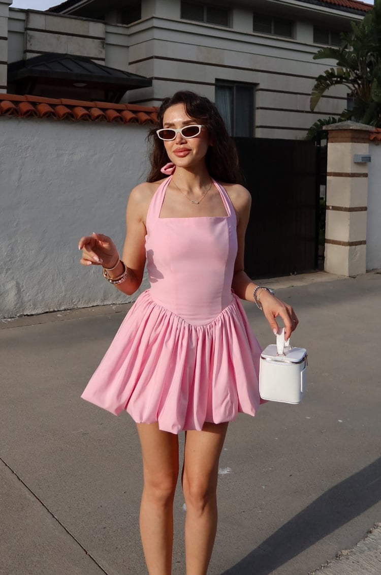 Pembe Gilda Korse Efektli Mini Elbise