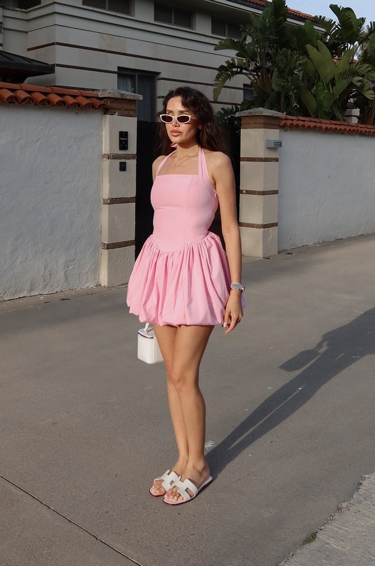 Pembe Gilda Korse Efektli Mini Elbise