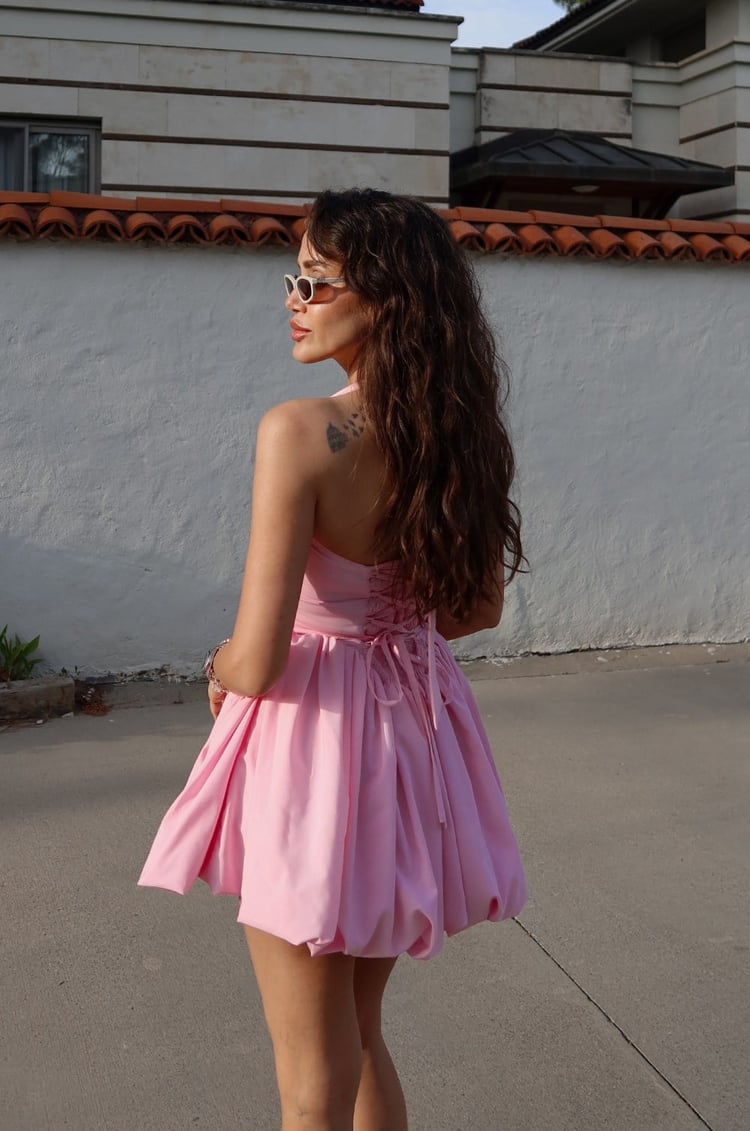 Pembe Gilda Korse Efektli Mini Elbise