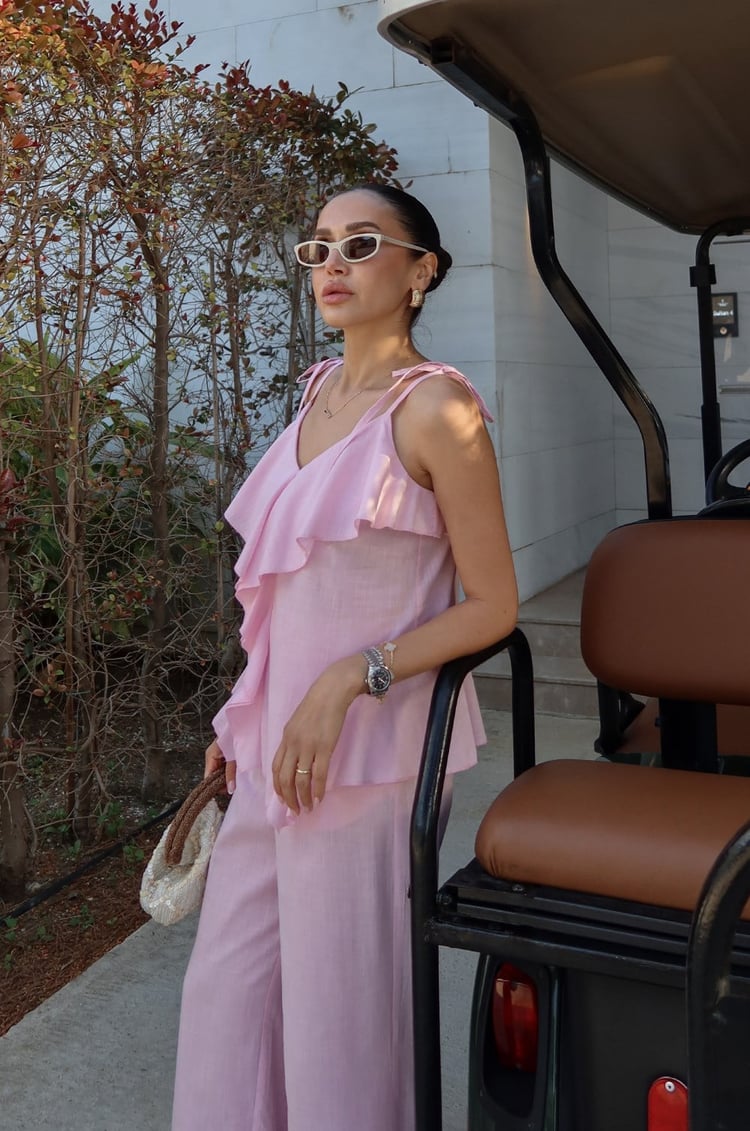 Pembe Giona Askılı Bluz Pantolon Takım