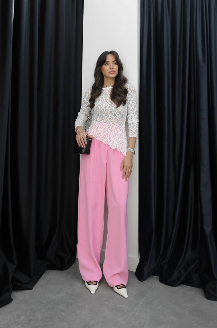 Pembe Gold Düğme Detaylı Palazzo Pantolon