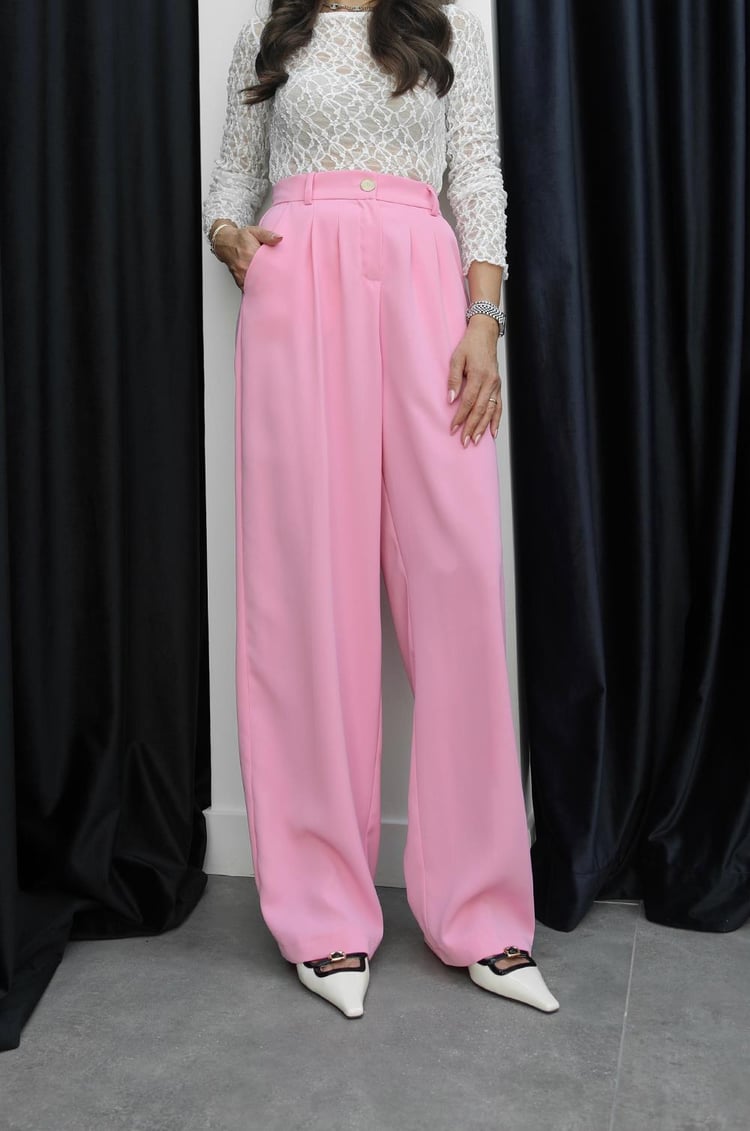 Pembe Gold Düğme Detaylı Palazzo Pantolon