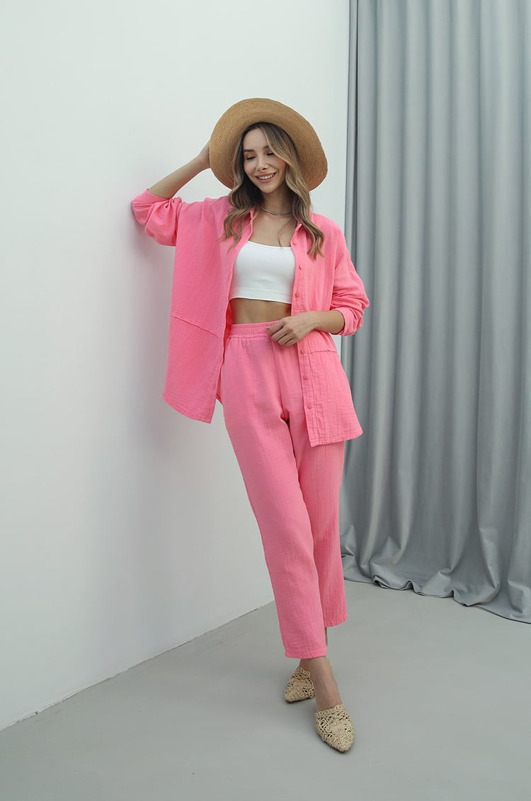 Pembe Gömlek Pantolon Müslim Takım