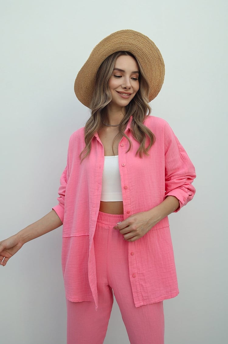 Pembe Gömlek Pantolon Müslim Takım